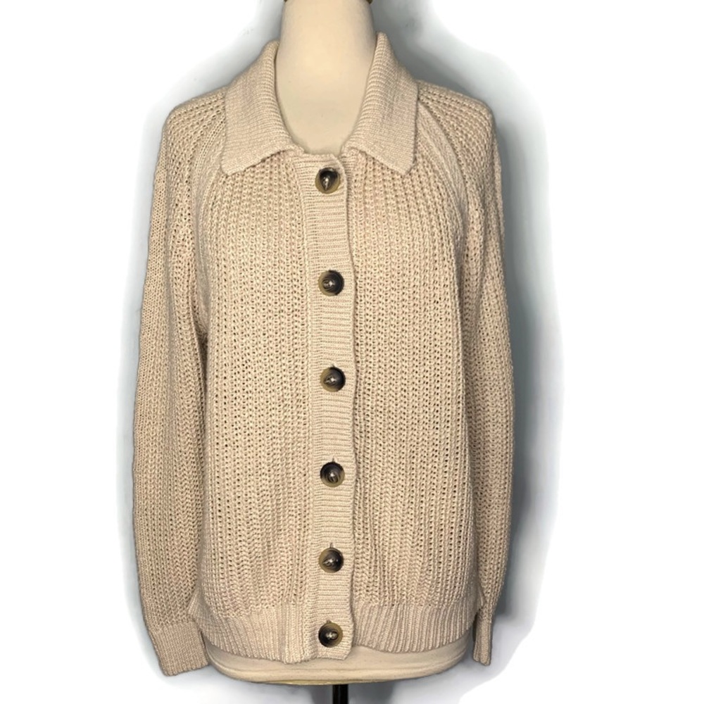 Garnet Hill Cream Chunky Knit Button-Front Cardigan - Picture 2 of 12